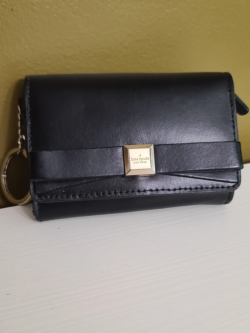 kate spade Black Leather Bow Accent Compact Wallet